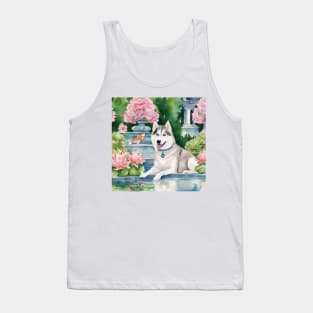 Husky and a flying fish, whimsical watercolor painting Tank Top